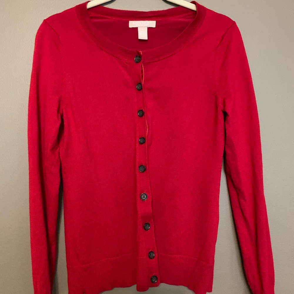 Red cardigan sweater
